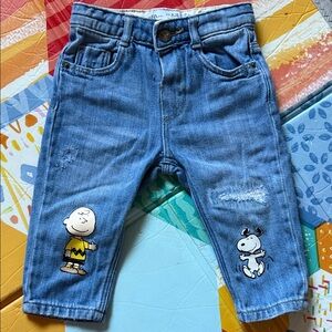 Zara Blue Kids Jeans with snoopy Cartoon Patches